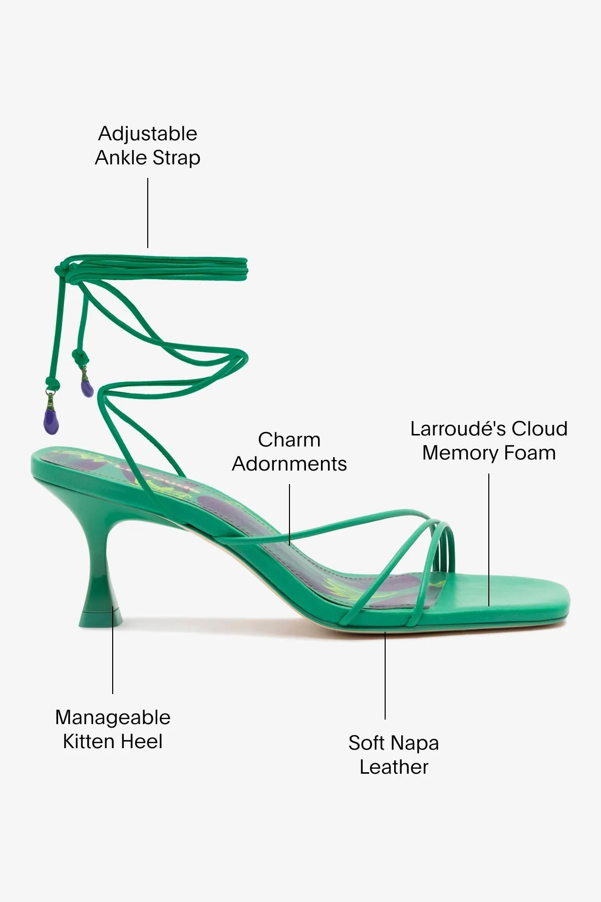 Nadia Sandal In Green Leather sold by Larroude product image thumbnail 5
