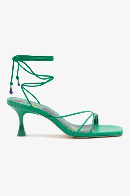 Nadia Sandal In Green Leather sold by Larroude