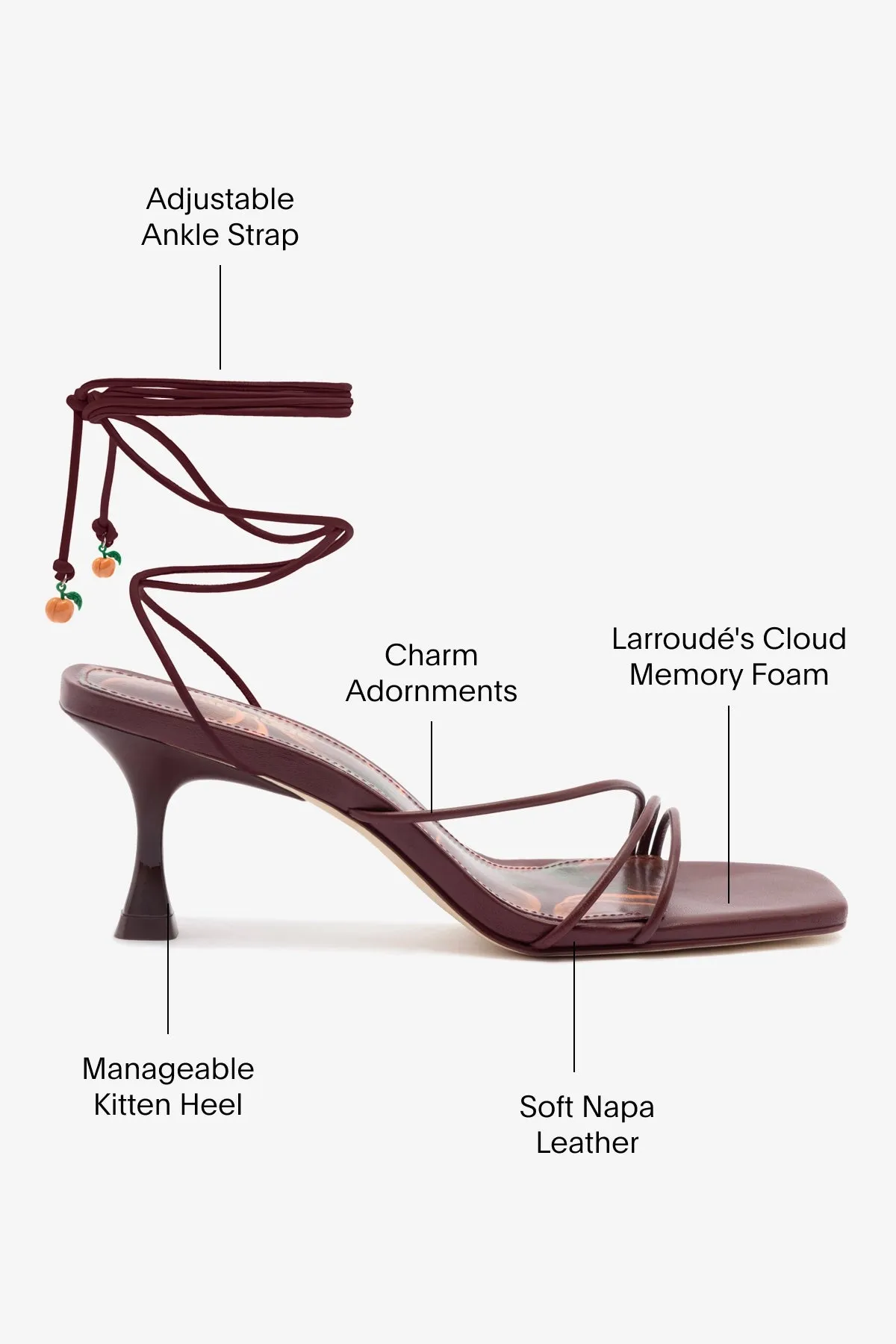 Nadia Sandal In Burgundy Leather sold by Larroude product image thumbnail 5