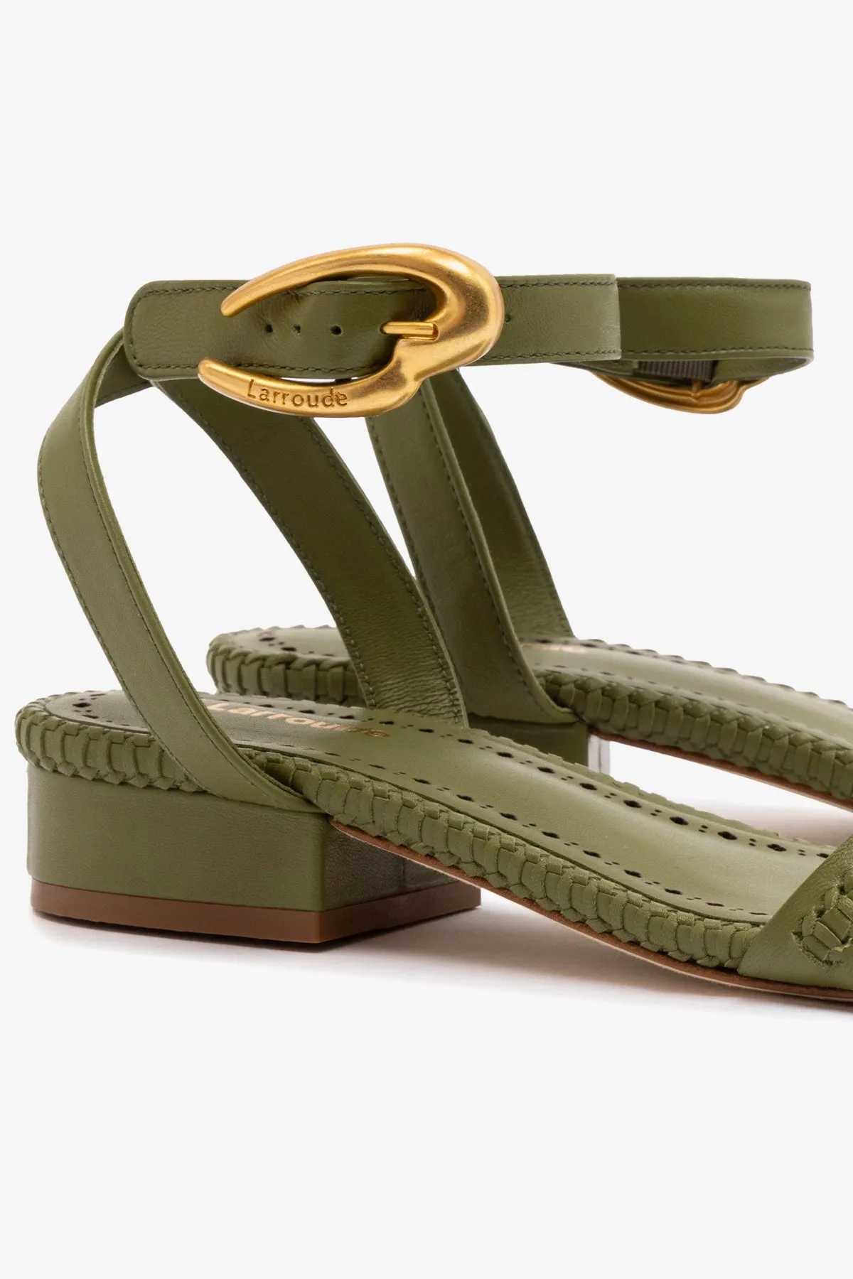Verona Flat Sandal In Seaweed Leather sold by Larroude product image thumbnail 4
