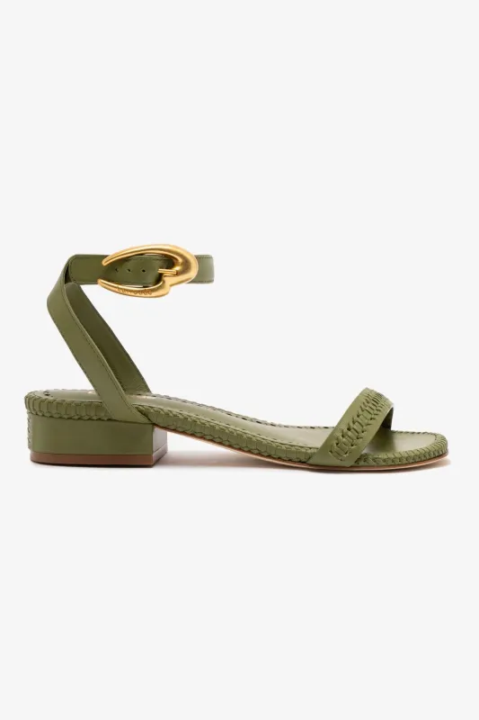 Verona Flat Sandal In Seaweed Leather sold by Larroude