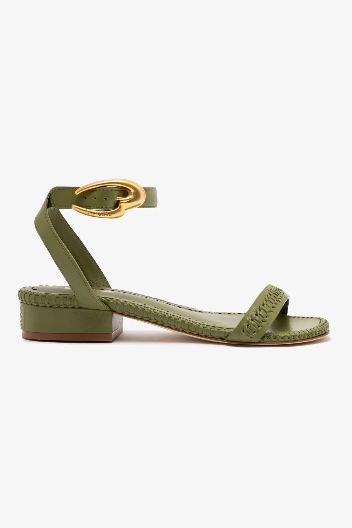 Verona Flat Sandal In Seaweed Leather sold by Larroude