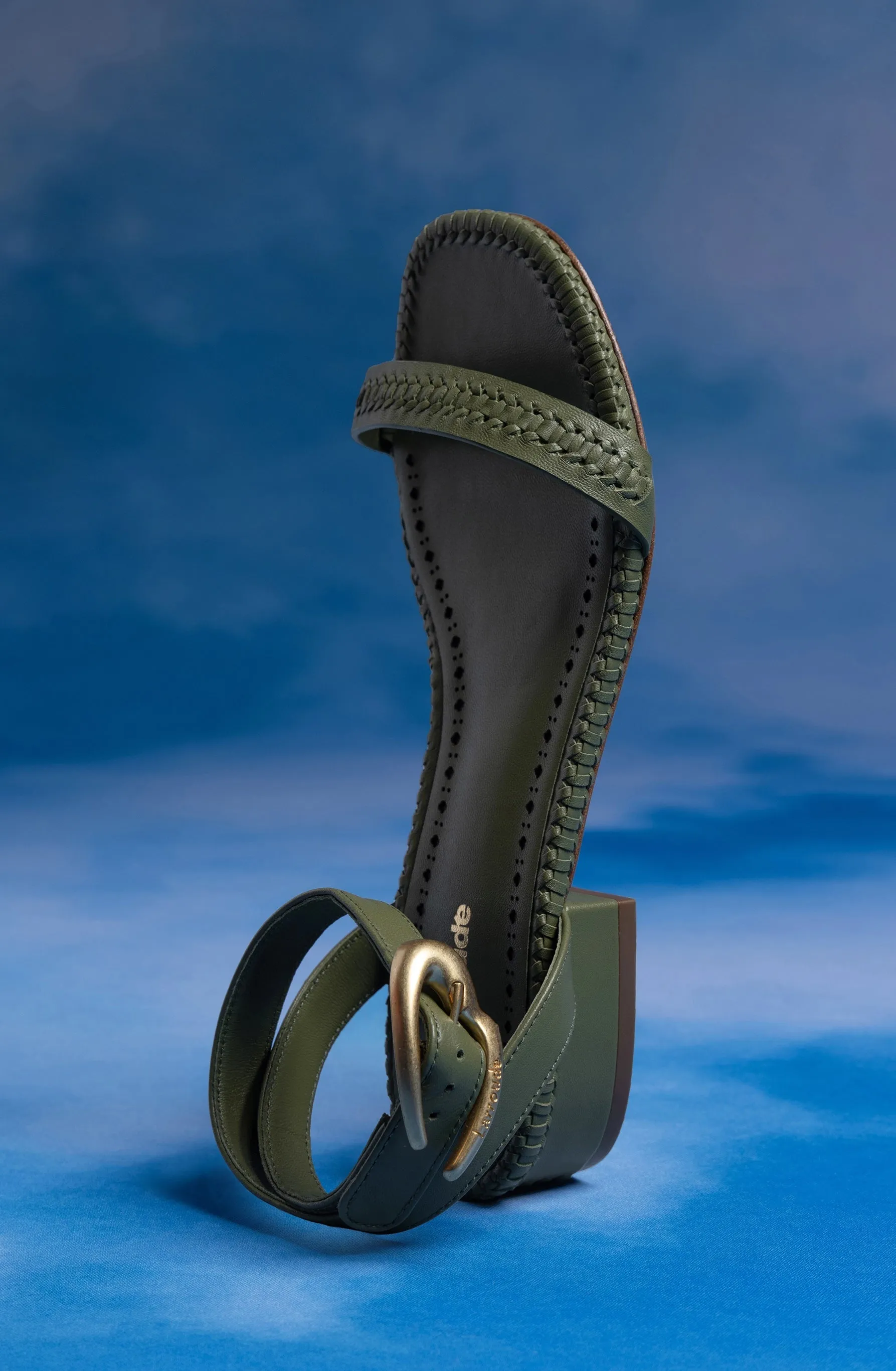 Verona Flat Sandal In Seaweed Leather sold by Larroude product image thumbnail 2
