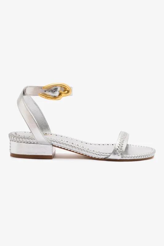 Verona Flat Sandal In Silver Metallic Leather sold by Larroude