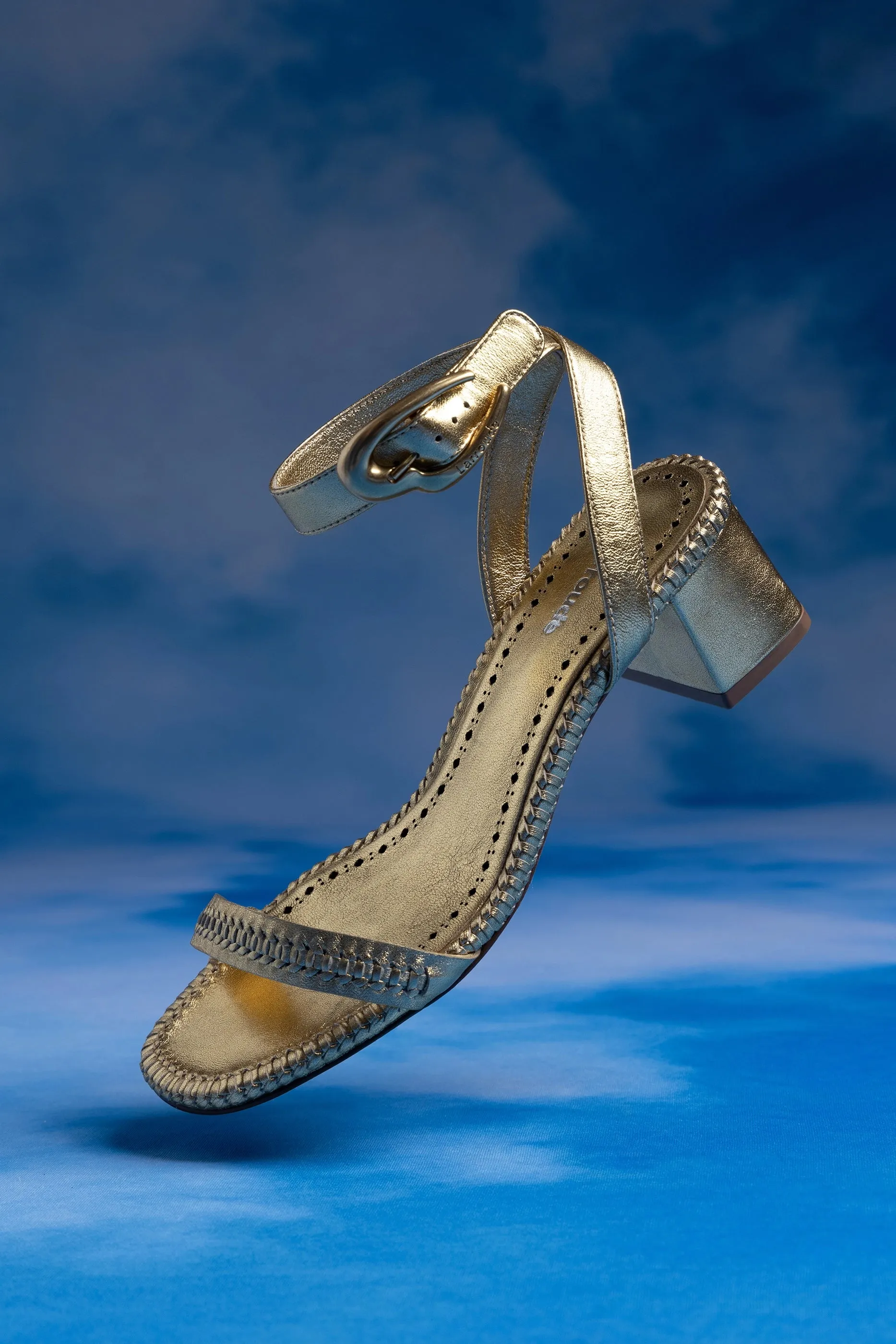 Verona Block Sandal In Gold Metallic Leather sold by Larroude product image thumbnail 2