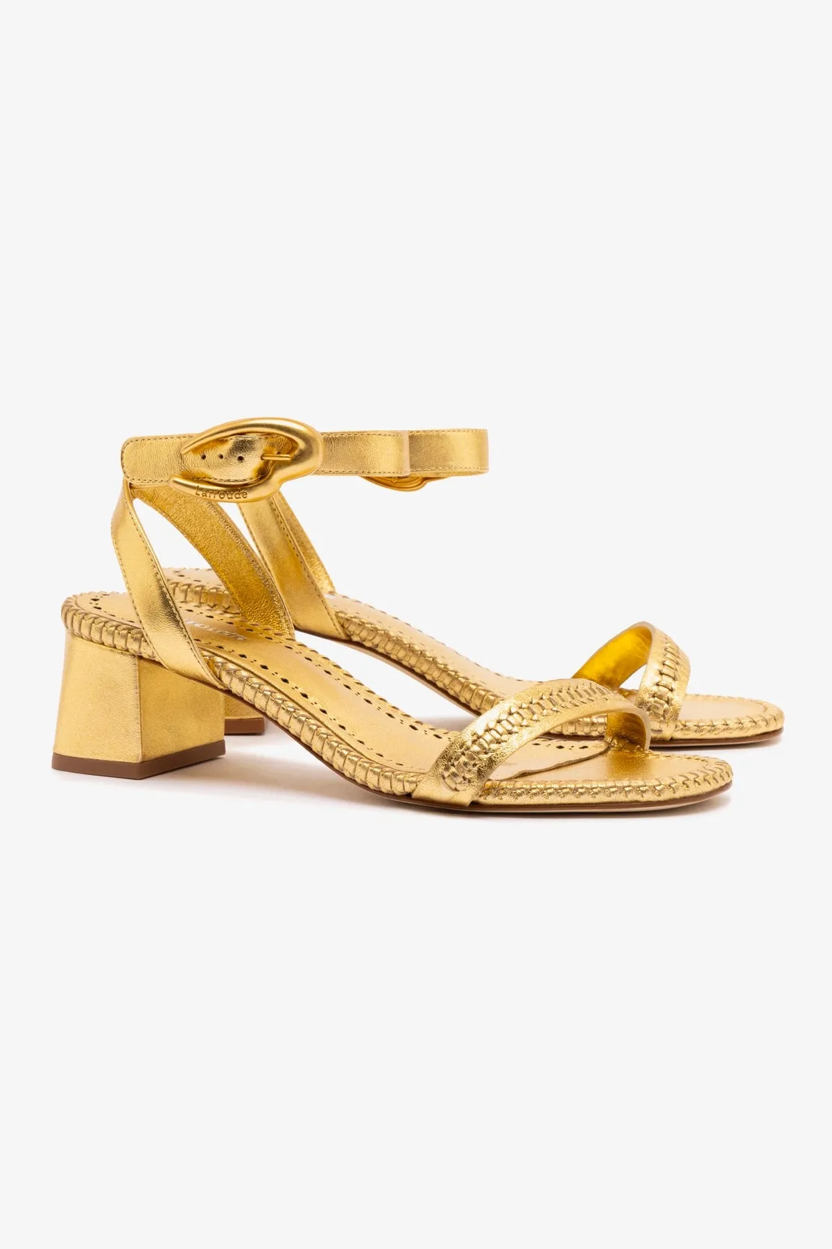Verona Block Sandal In Gold Metallic Leather sold by Larroude product image thumbnail 3