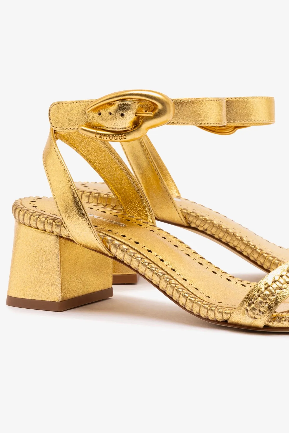 Verona Block Sandal In Gold Metallic Leather sold by Larroude product image thumbnail 4