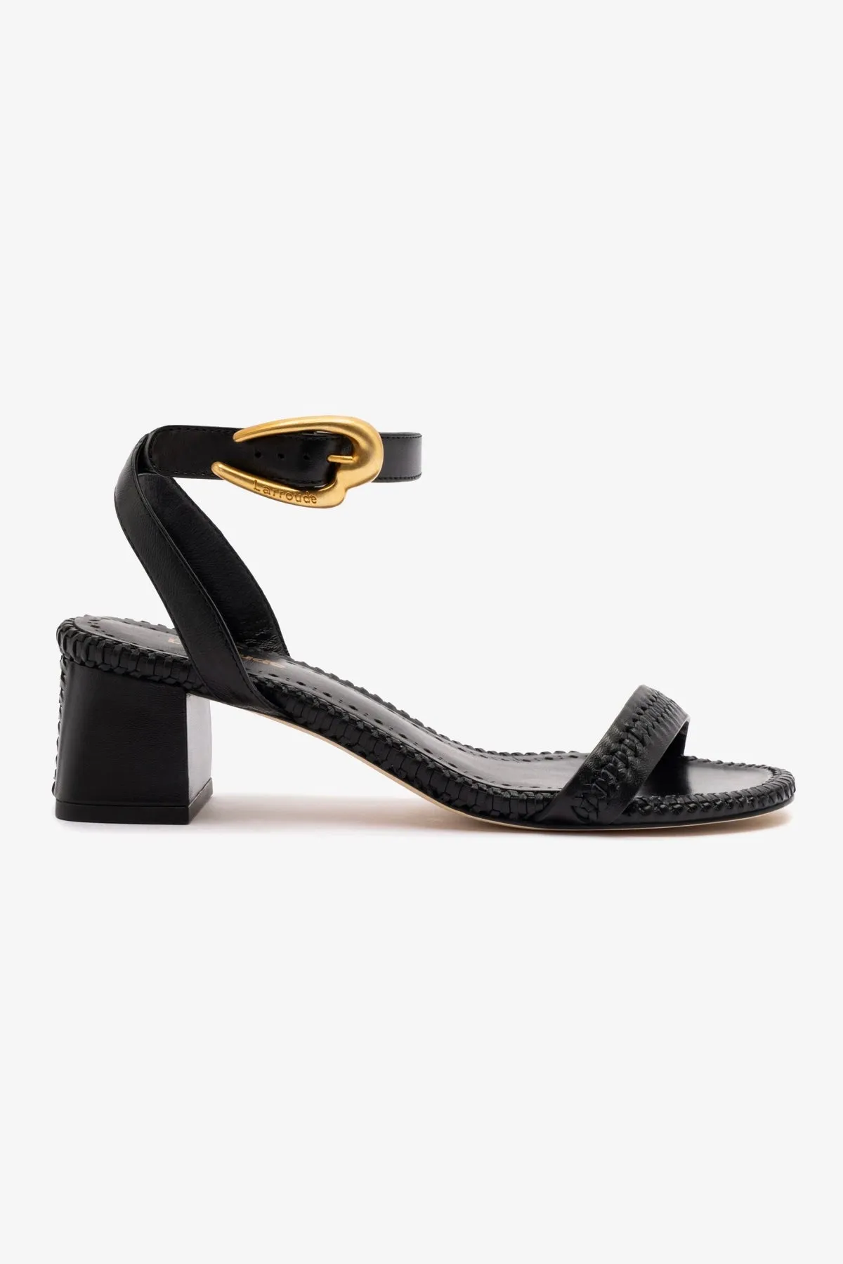 Verona Block Sandal In Black Leather sold by Larroude