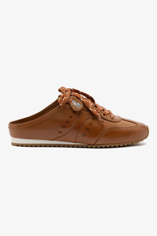 Stella Mule In Russet Suede and Ivory Leather sold by Larroude