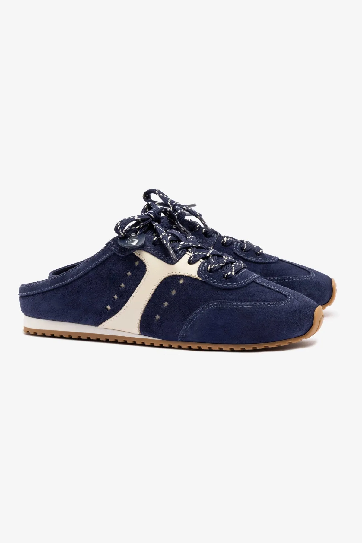 Stella Mule In Navy Suede and Ivory Leather sold by Larroude product image thumbnail 2