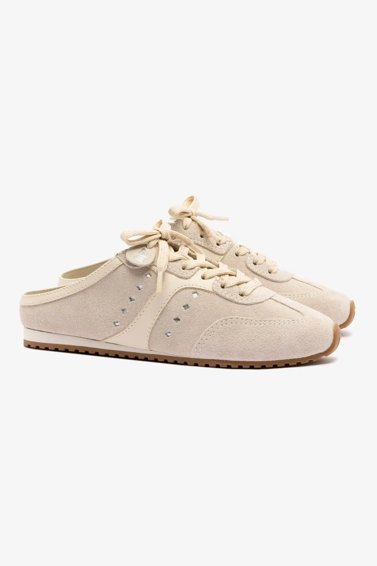 Stella Mule In Mushroom Grey Suede and Ivory Leather sold by Larroude product image thumbnail 2