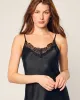 Women's Silk Lace Slip Dress in Black sold by Larroude