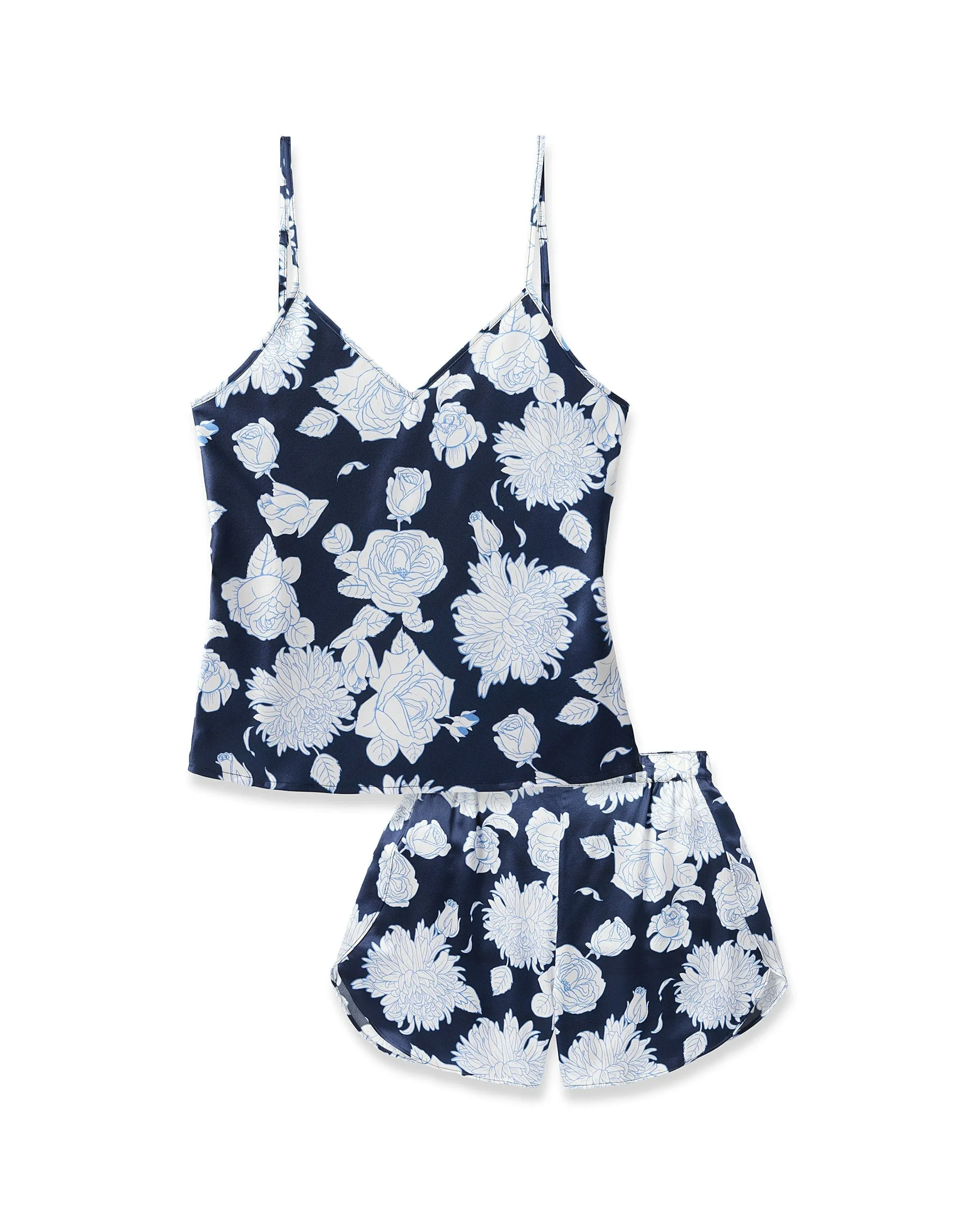 Women's Silk Cami Short Set in Midnight Blooms sold by Larroude