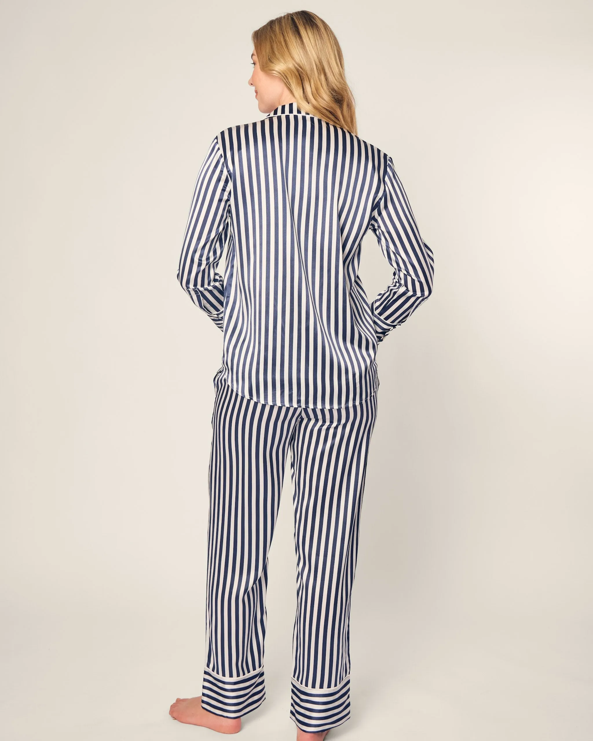 Women's Silk Pajama Set in Navy Bengal Stripe sold by Larroude product image thumbnail 4