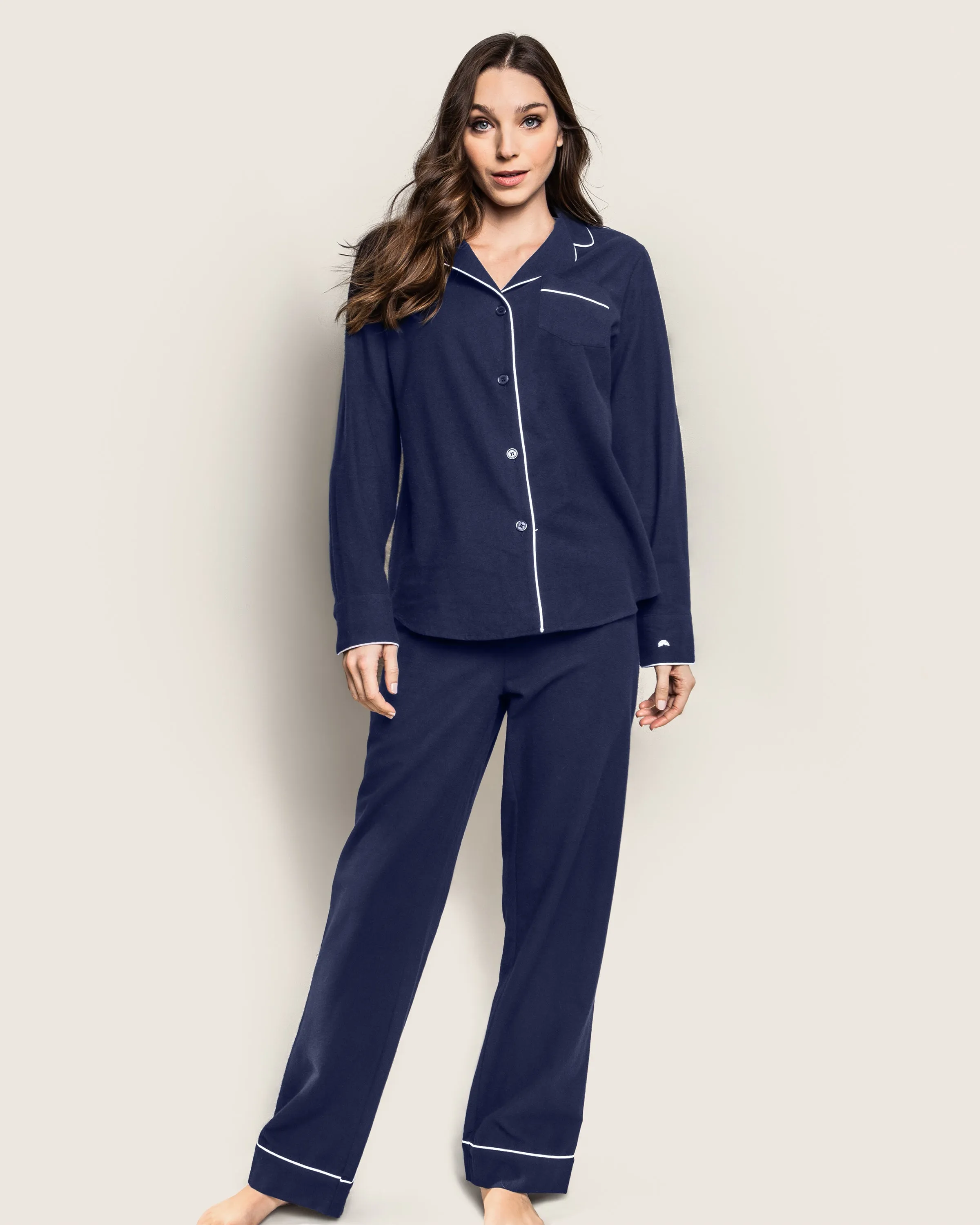 Women's Flannel Pajama Set in Navy sold by Larroude product image thumbnail 2