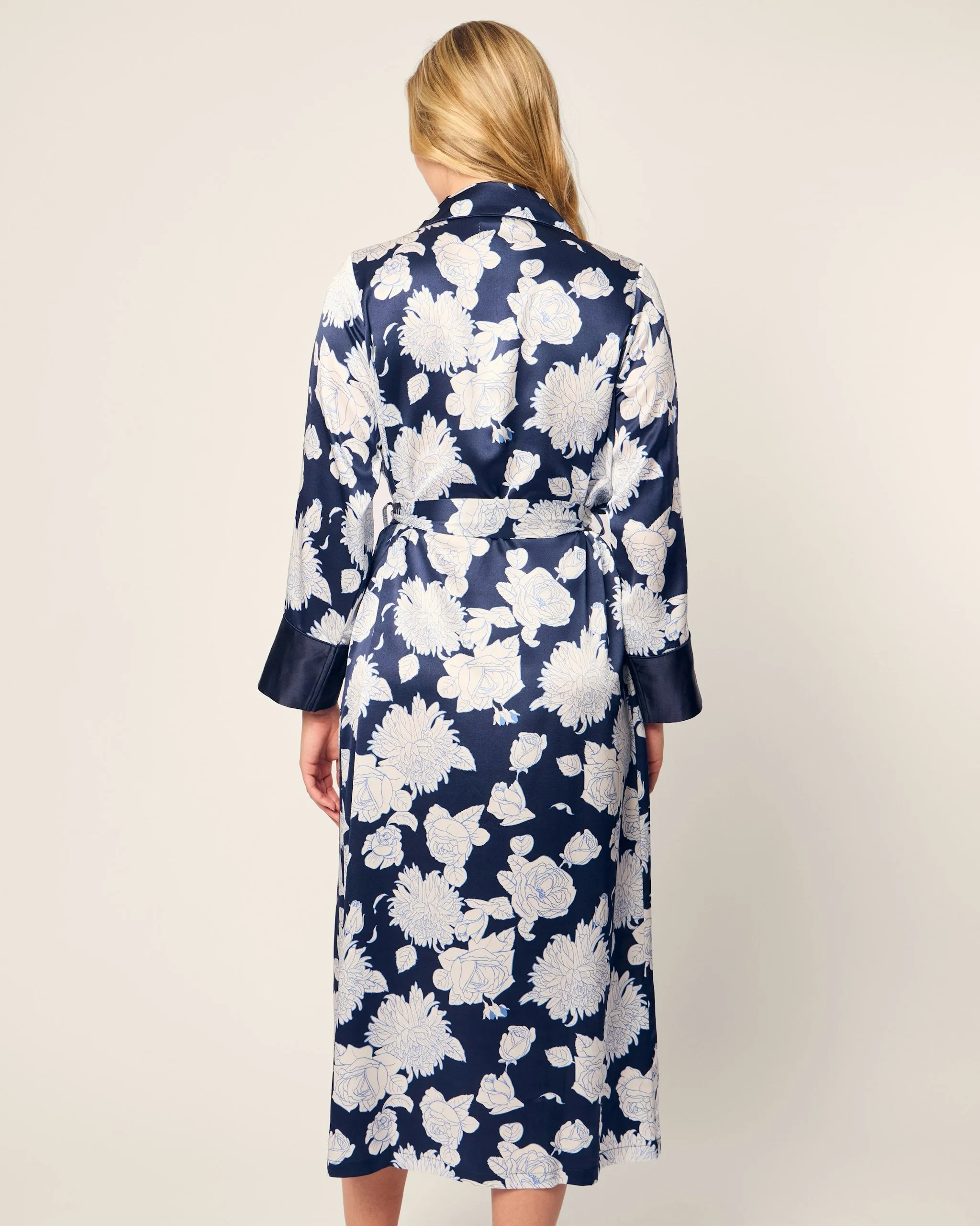 Women's Silk Robe in Midnight Blooms sold by Larroude product image thumbnail 4