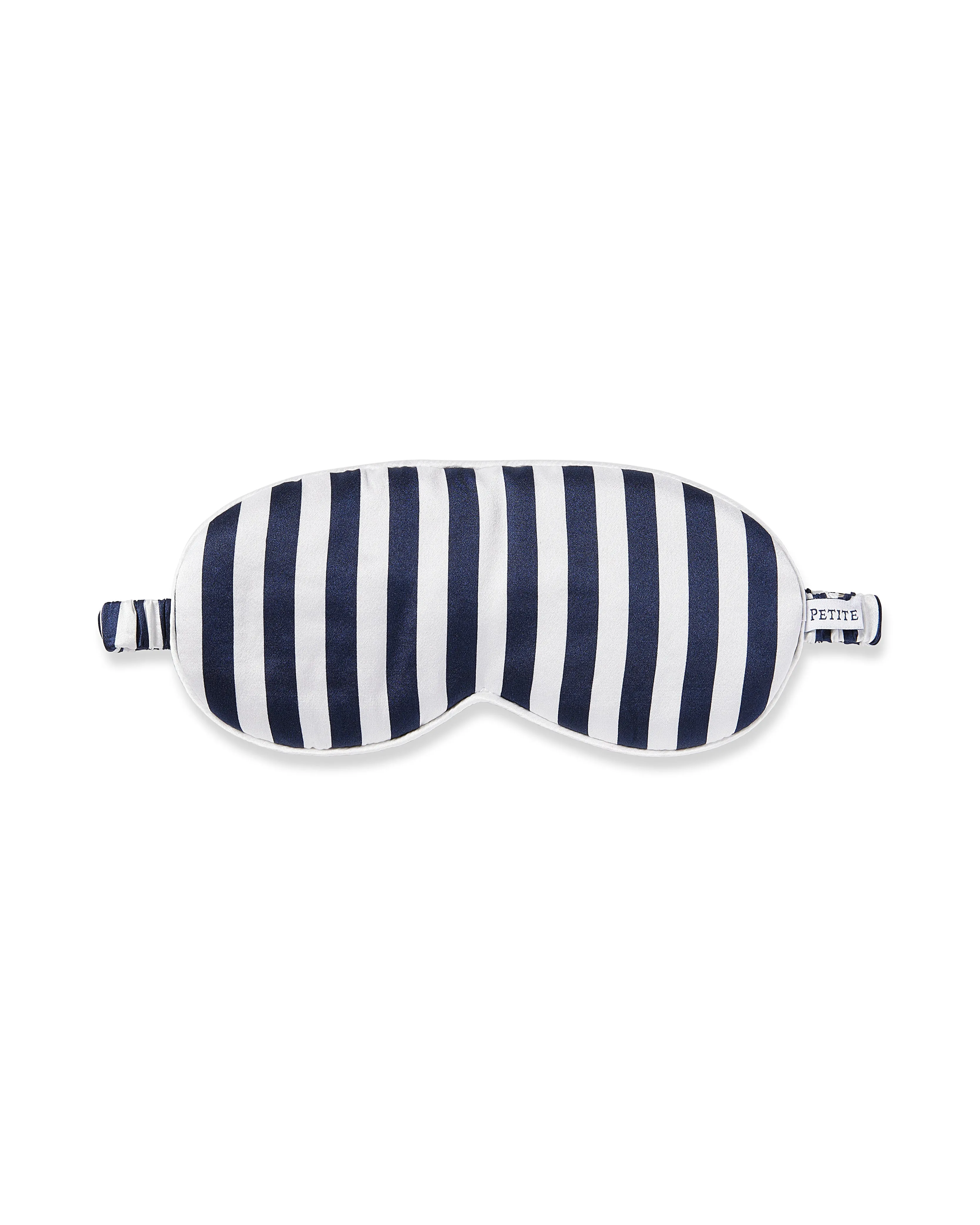 Women's Silk Sleep Mask in Navy Bengal Stripe sold by Larroude
