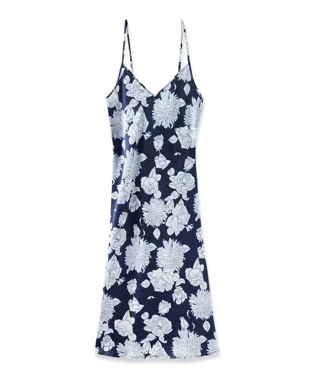 Women's Silk Cosette Nightgown in Midnight Blooms sold by Larroude