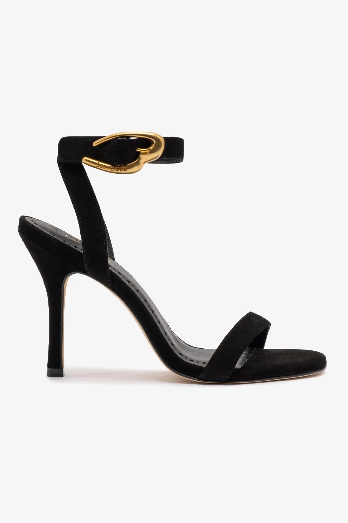Verona Sandal In Black Suede sold by Larroude