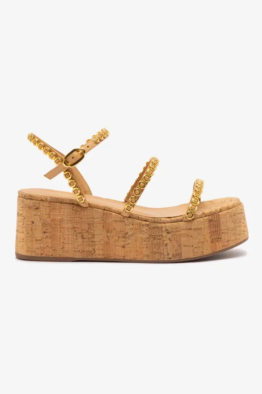 Gio Milanina Flatform In Tan Leather and Natural Cork sold by Larroude