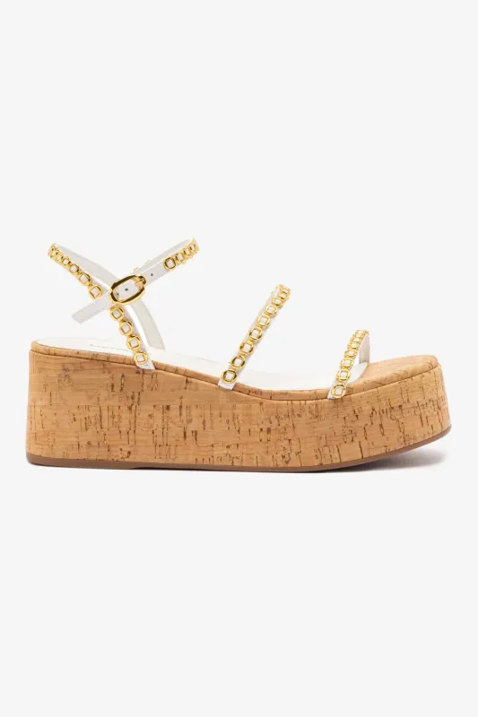 Gio Milanina Flatform In White Patent Leather and Natural Cork sold by Larroude