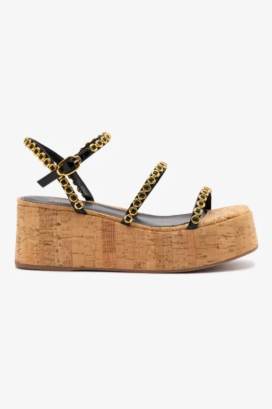 Gio Milanina Flatform In Black Patent Leather and Natural Cork sold by Larroude