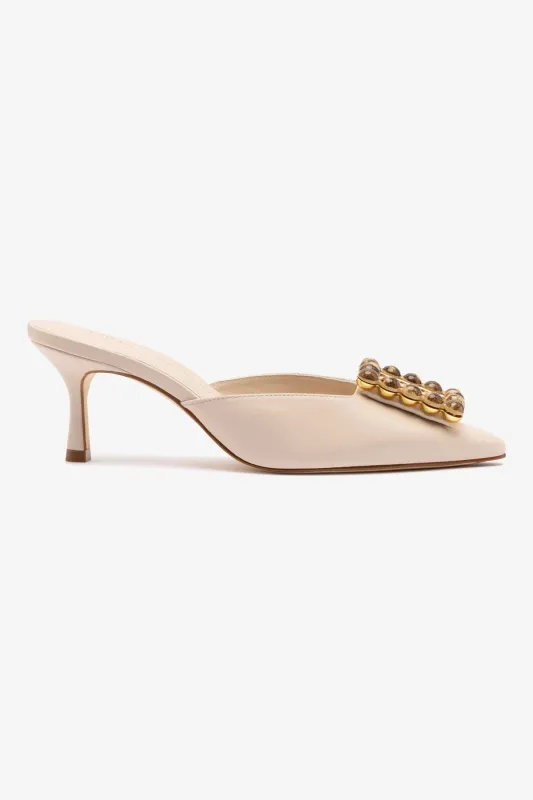 Chloe Gosselin by Larroudé Ava Mule In Puff Cream Leather sold by Larroude