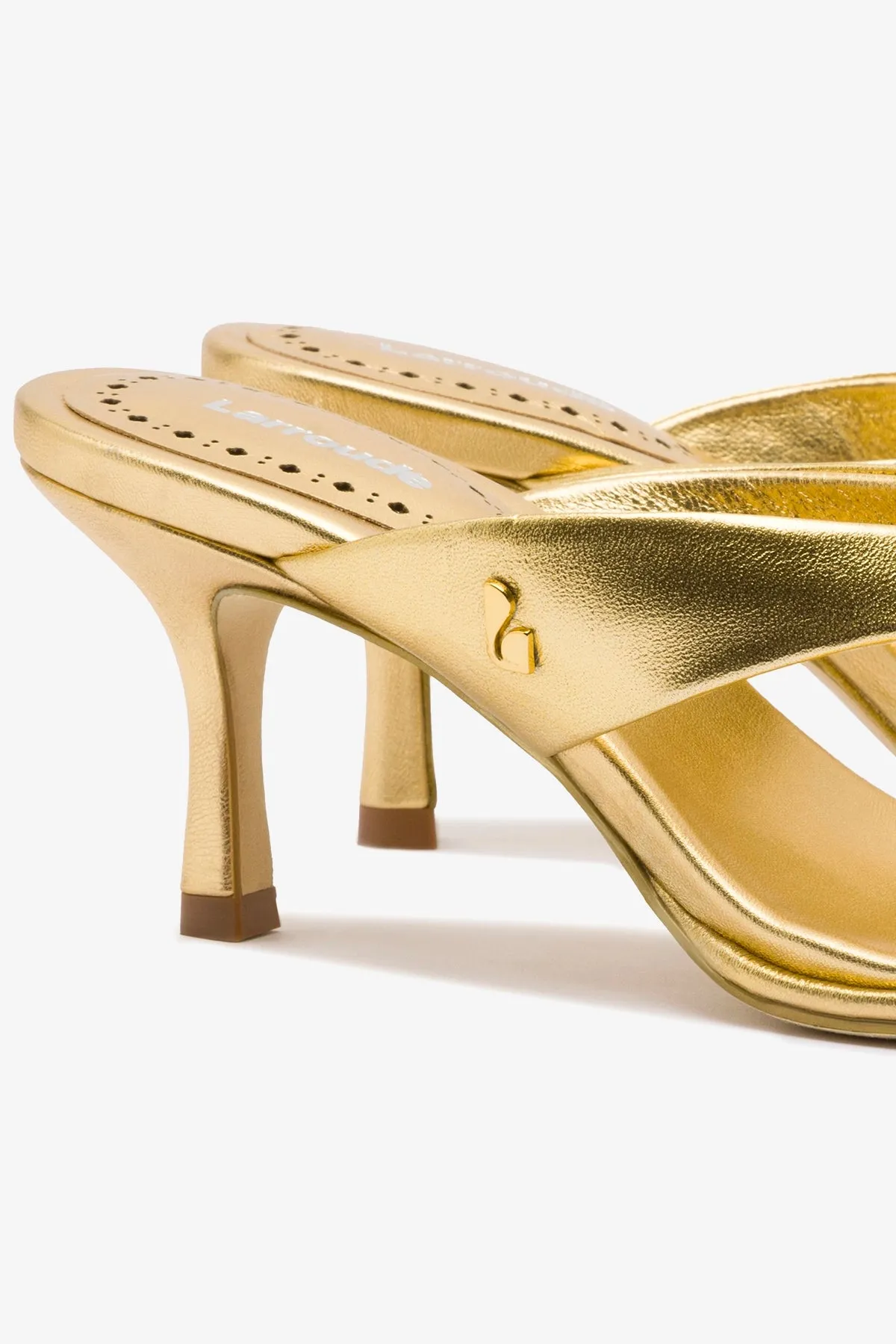 Gaia Sandal In Gold Metallic Leather sold by Larroude product image thumbnail 3