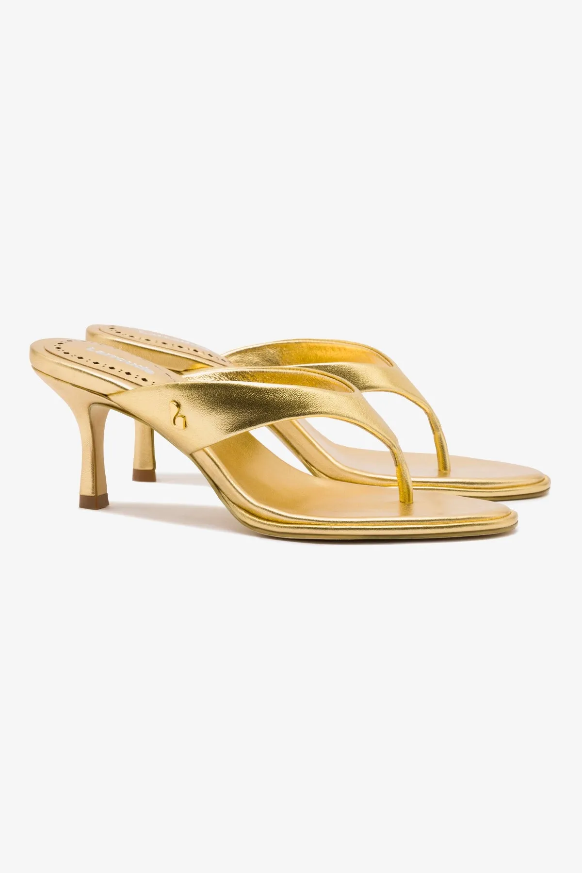 Gaia Sandal In Gold Metallic Leather sold by Larroude product image thumbnail 2
