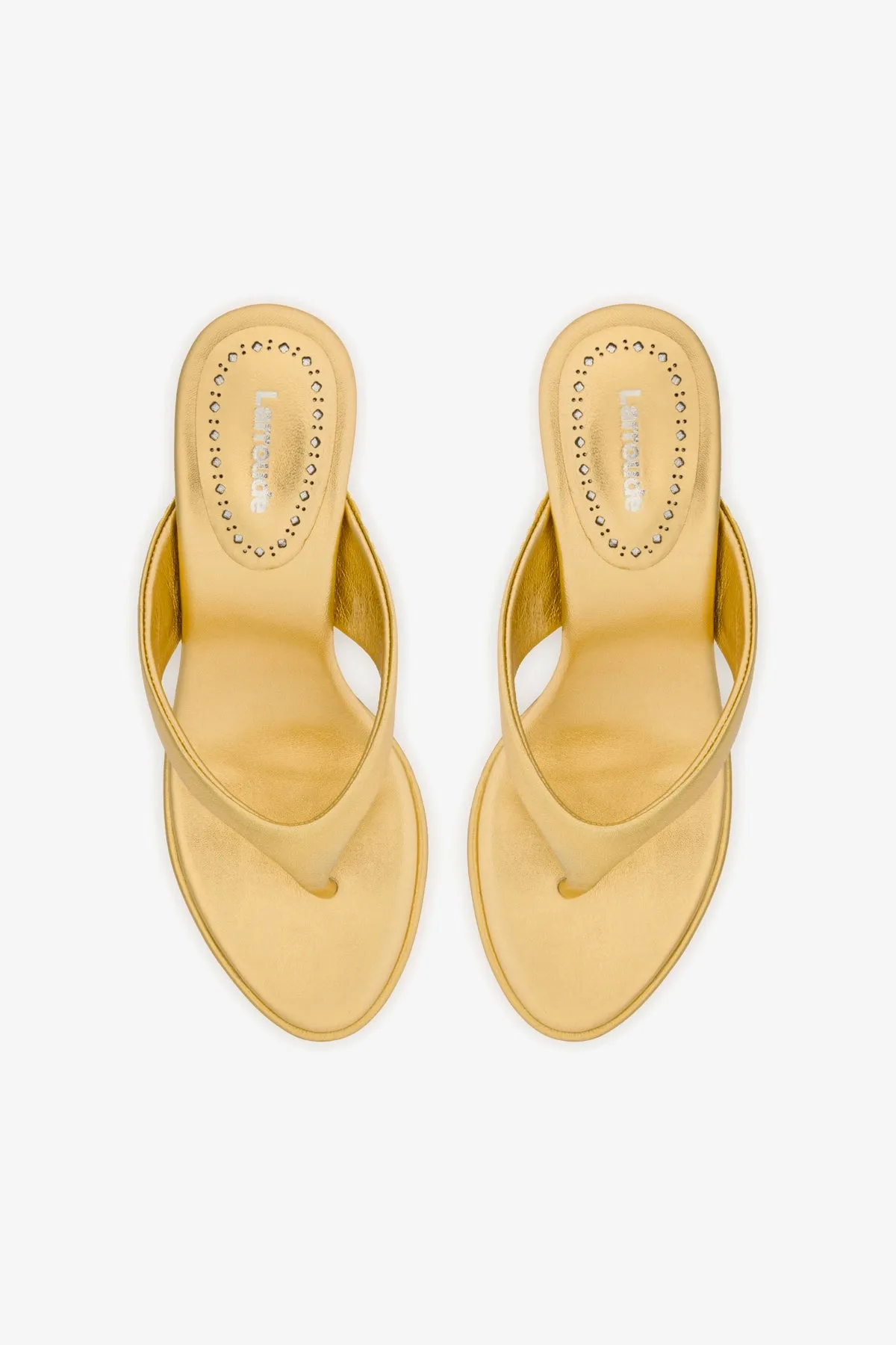 Gaia Sandal In Gold Metallic Leather sold by Larroude product image thumbnail 4