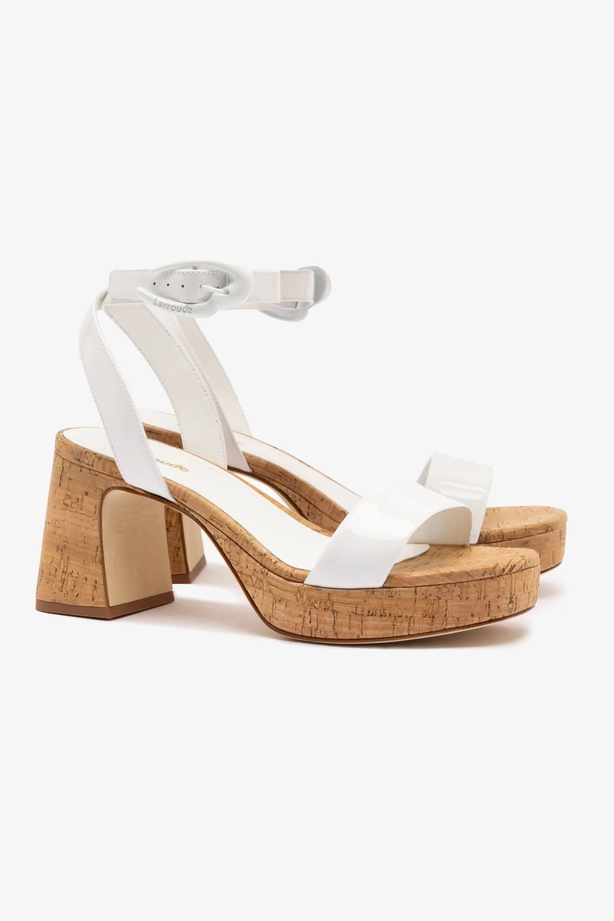 Dolly Verona Low Sandal In White Patent Leather and Natural Cork sold by Larroude product image thumbnail 3