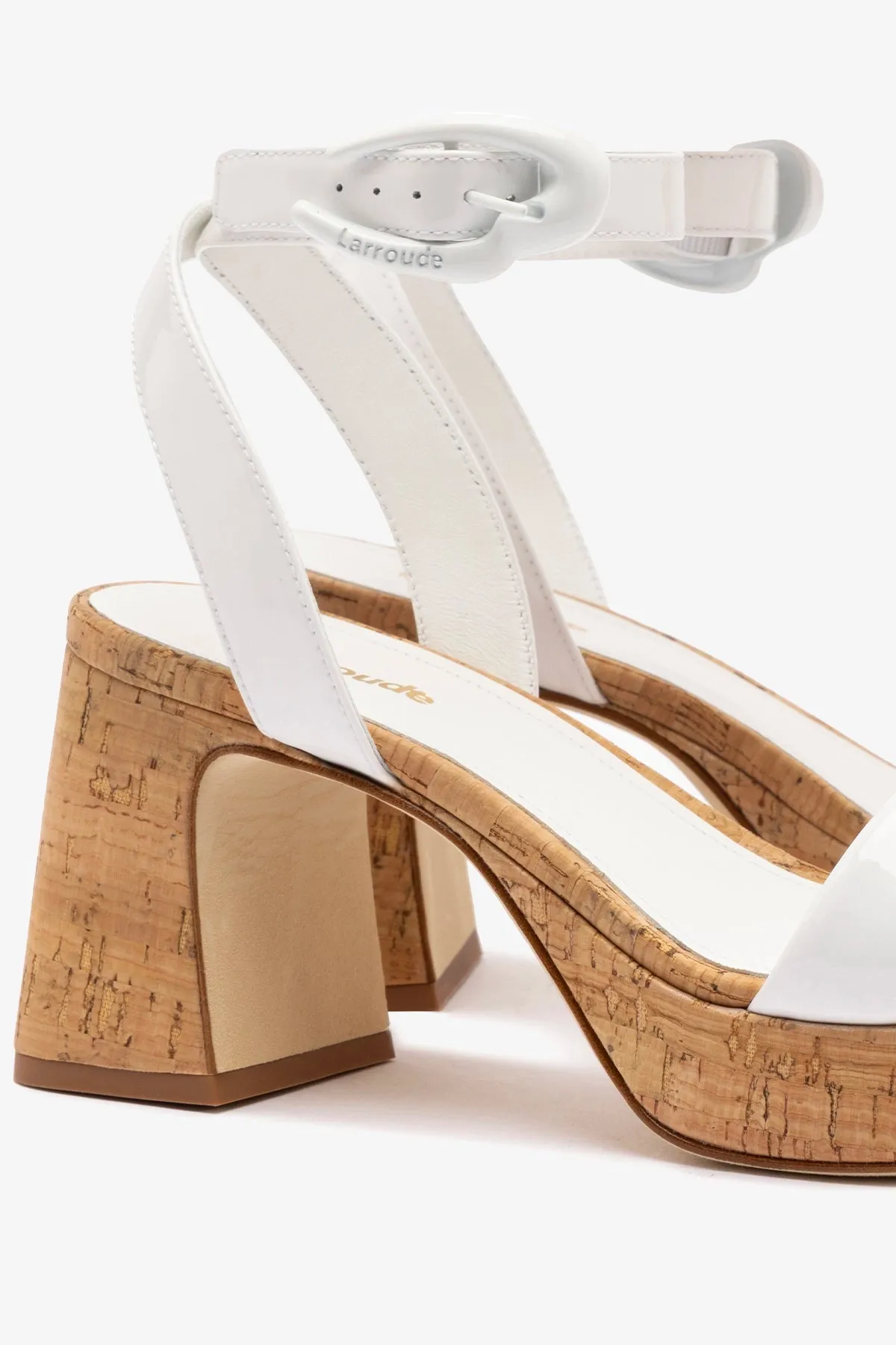 Dolly Verona Low Sandal In White Patent Leather and Natural Cork sold by Larroude product image thumbnail 4