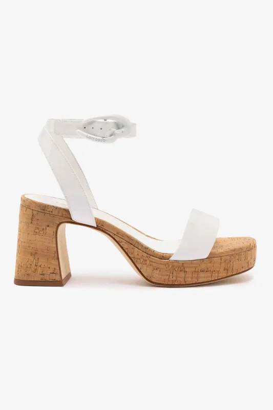 Dolly Verona Low Sandal In White Patent Leather and Natural Cork sold by Larroude