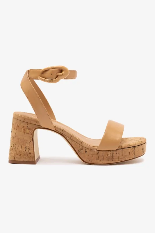 Dolly Verona Low Sandal In Tan Leather and Natural Cork sold by Larroude