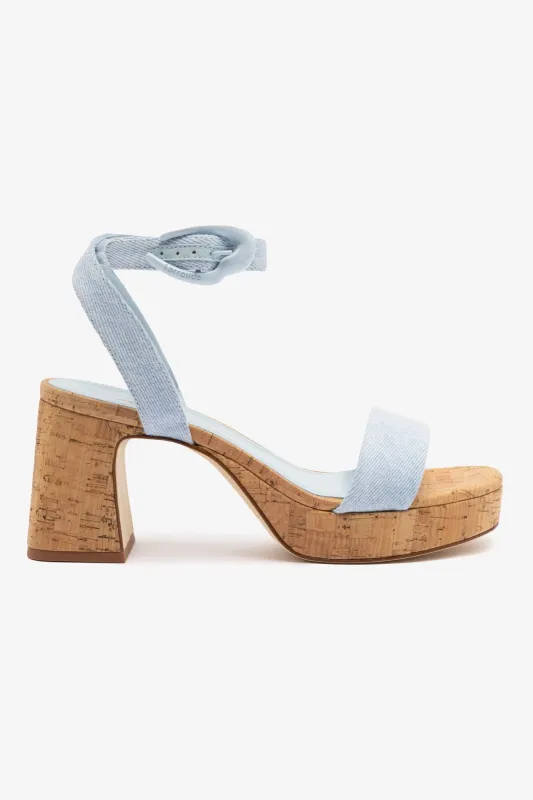 Dolly Verona Low Sandal In Maya Denim and Natural Cork sold by Larroude