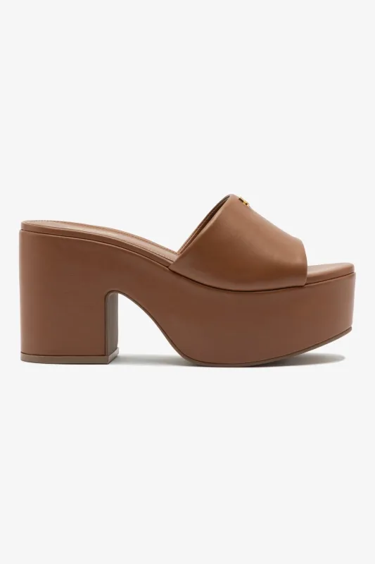 Miso Platform Mule In Caramel Leather sold by Larroude