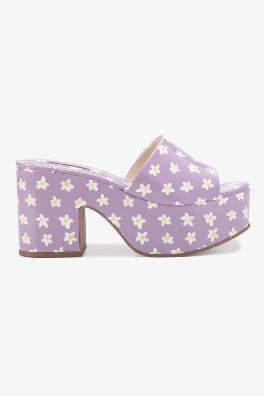 Miso Platform Sandal In Lavender Floral Patent Leather sold by Larroude