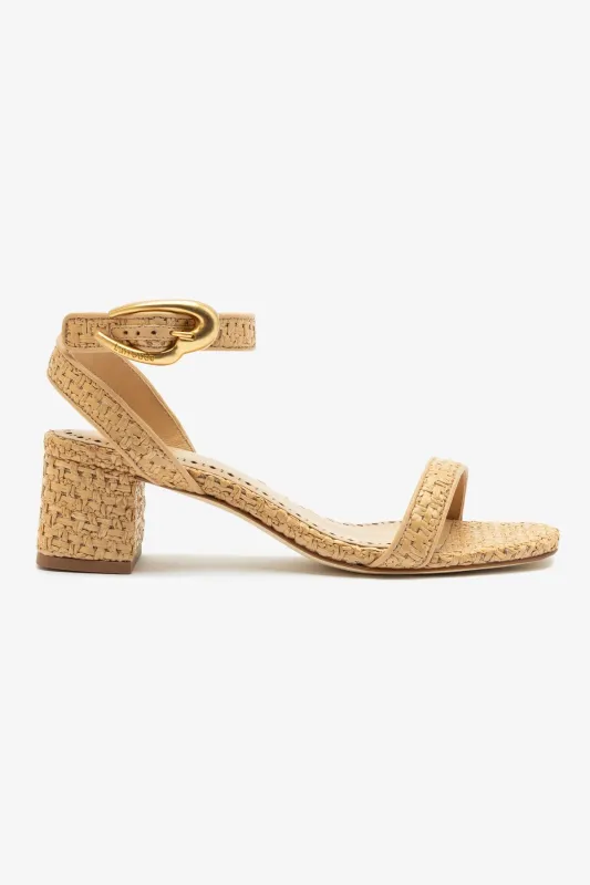Verona Block Sandal In Beige Leather and Natural Raffia sold by Larroude