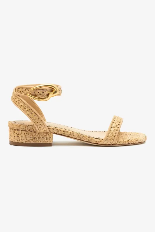 Verona Flat Sandal In Beige Leather and Natural Raffia sold by Larroude