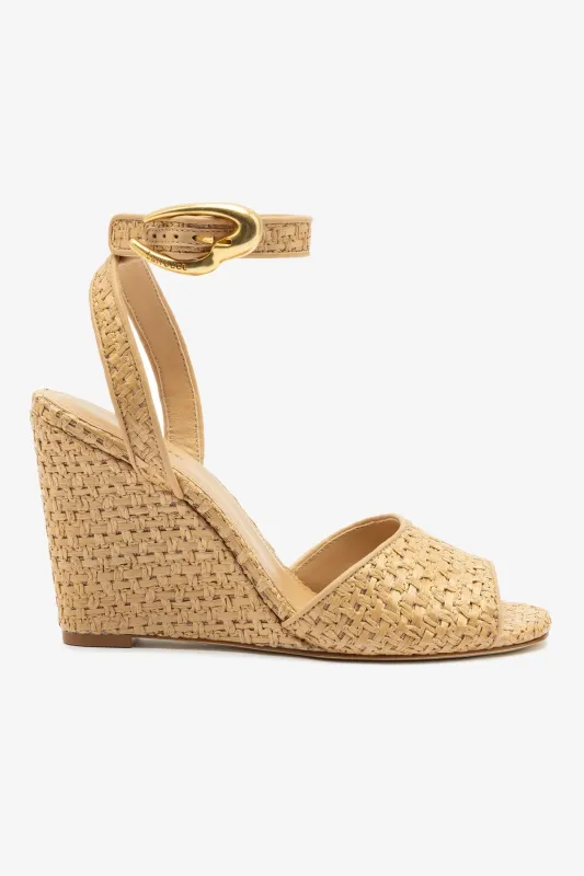 Yves Verona Wedge In Beige Leather and Natural Raffia sold by Larroude