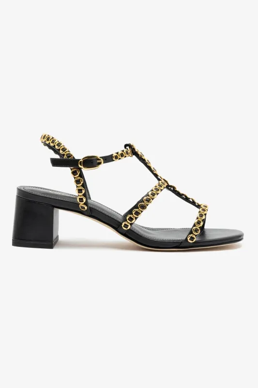 Milanina Block Sandal In Black Leather sold by Larroude