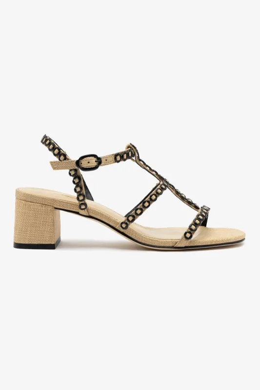 Milanina Block Sandal In Beige Raffia sold by Larroude