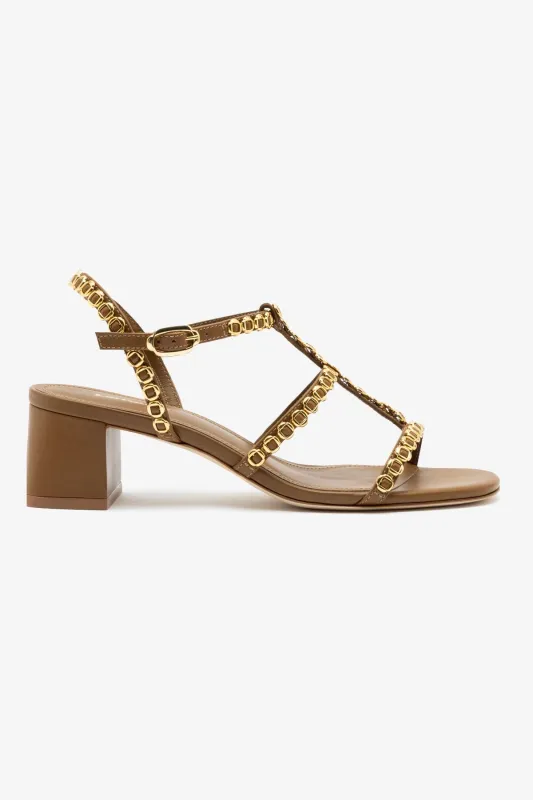 Milanina Block Sandal In Russet Leather sold by Larroude
