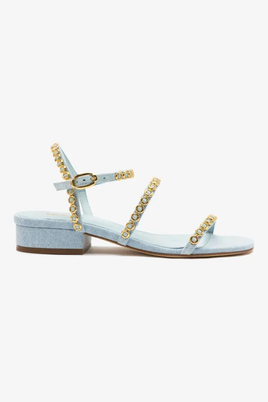 Milanina Flat Sandal In Maya Denim sold by Larroude
