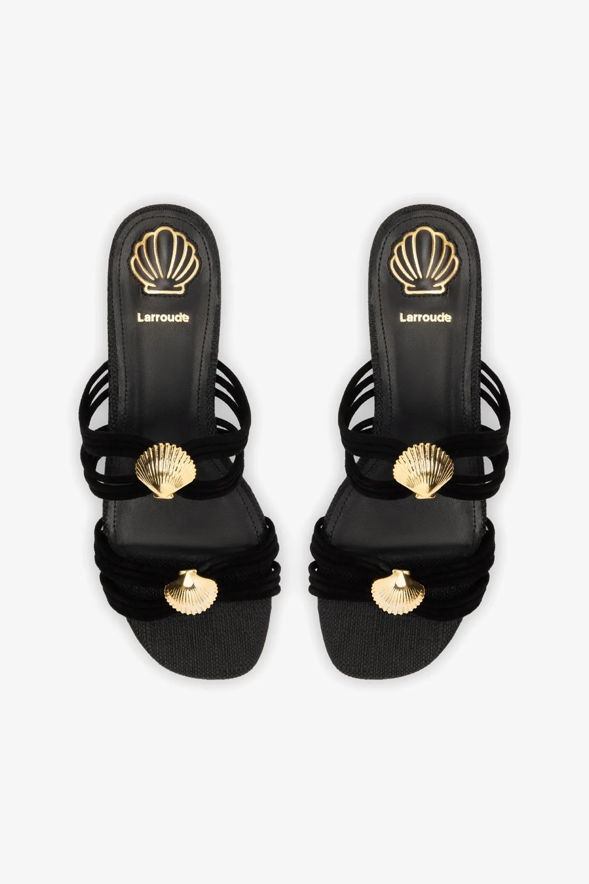 Shelly Flat Mule In Black Suede and Black Raffia sold by Larroude product image thumbnail 3