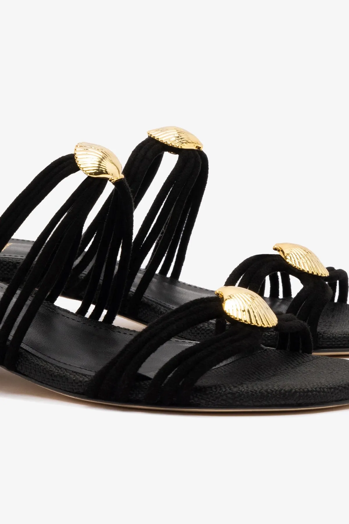 Shelly Flat Mule In Black Suede and Black Raffia sold by Larroude product image thumbnail 4