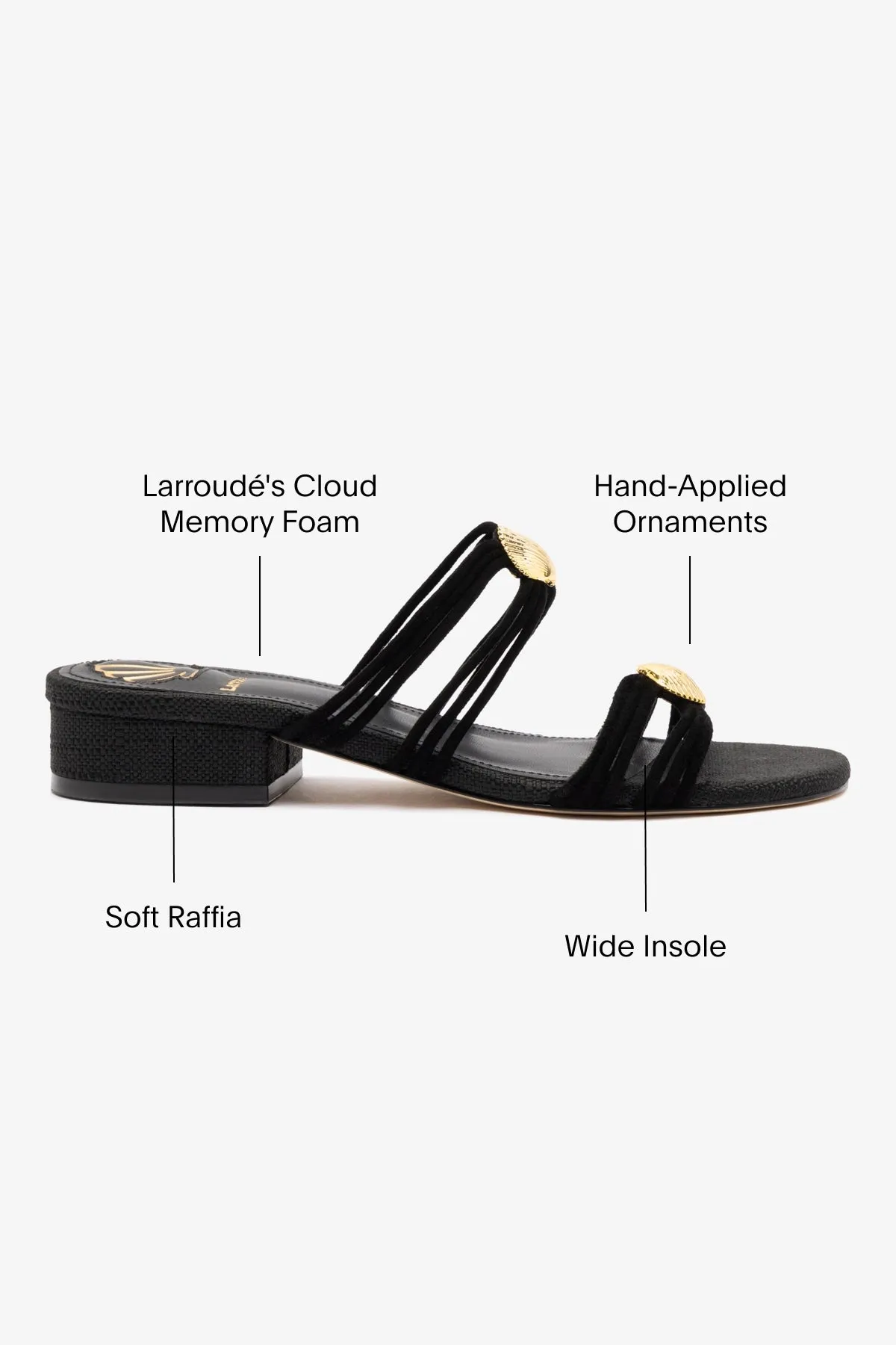 Shelly Flat Mule In Black Suede and Black Raffia sold by Larroude product image thumbnail 5