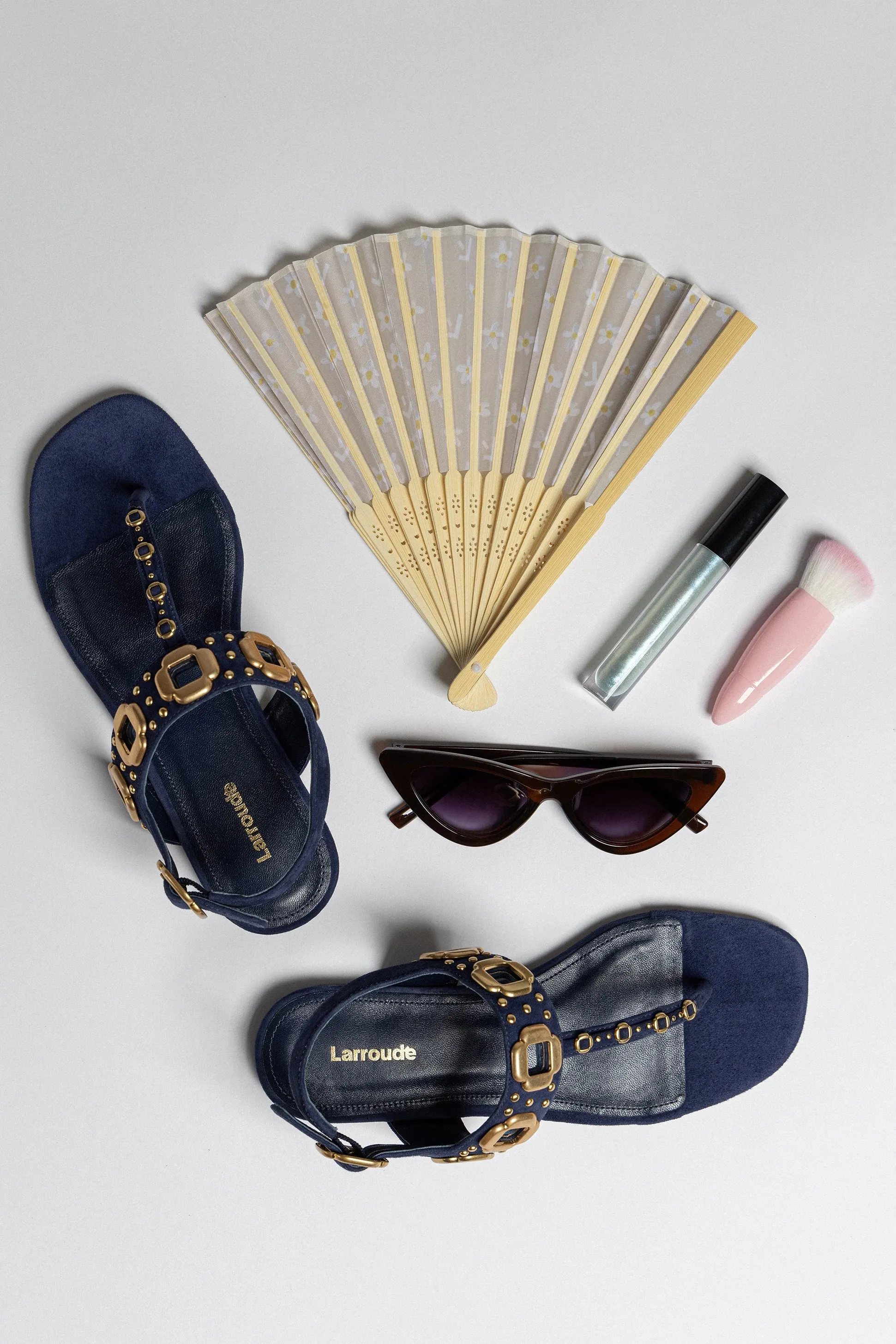 Milan Studs Thong Sandal In Navy Suede sold by Larroude product image thumbnail 2
