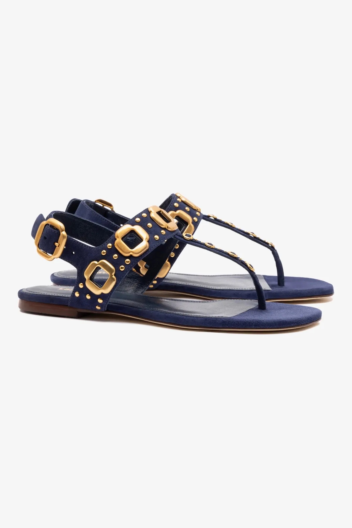 Milan Studs Thong Sandal In Navy Suede sold by Larroude product image thumbnail 3