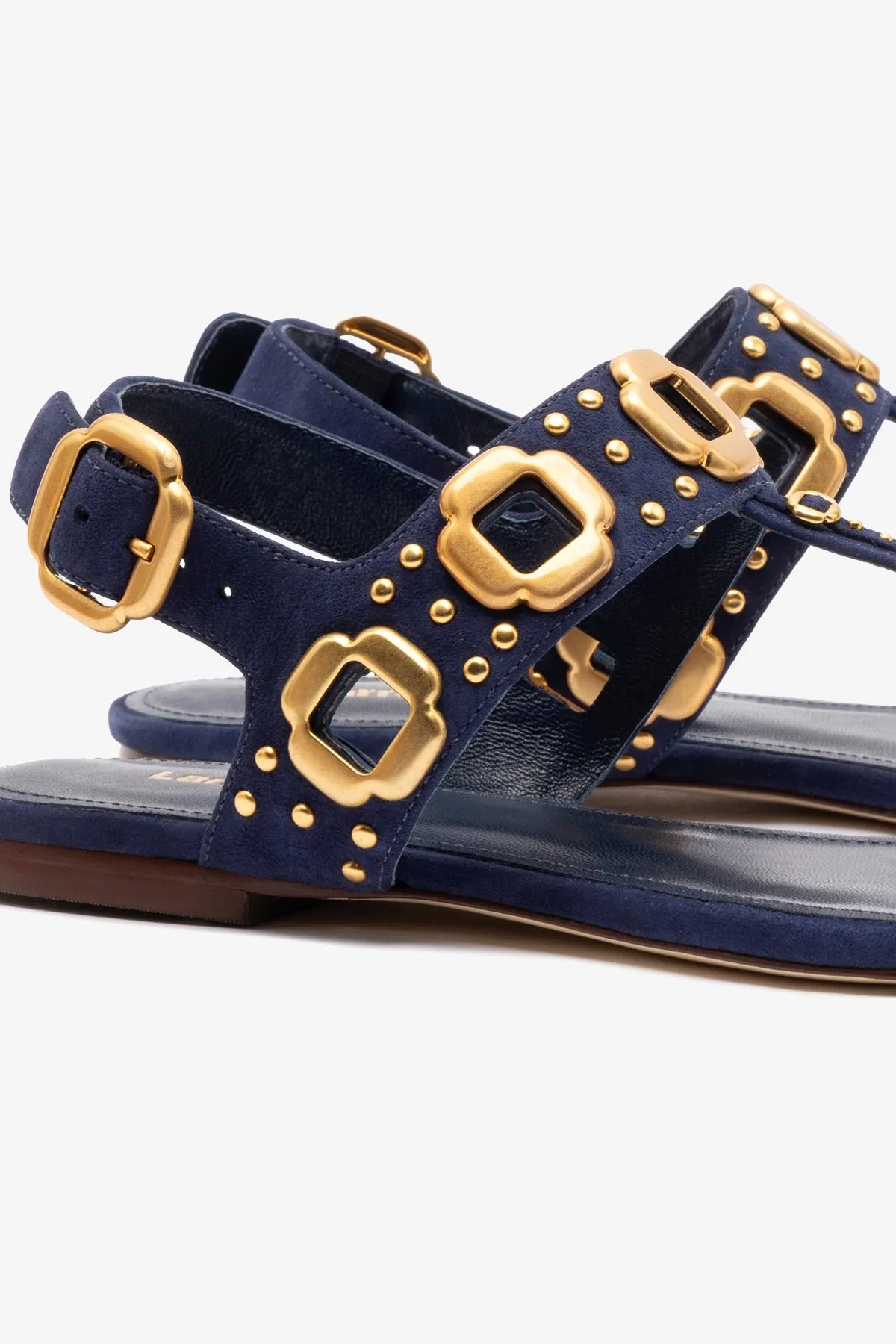 Milan Studs Thong Sandal In Navy Suede sold by Larroude product image thumbnail 4